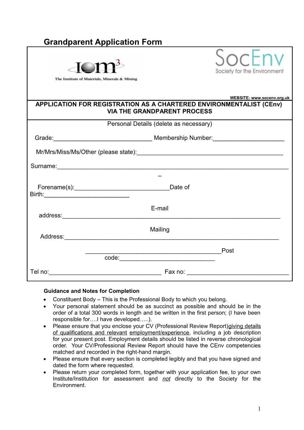 Grandparent Application Form