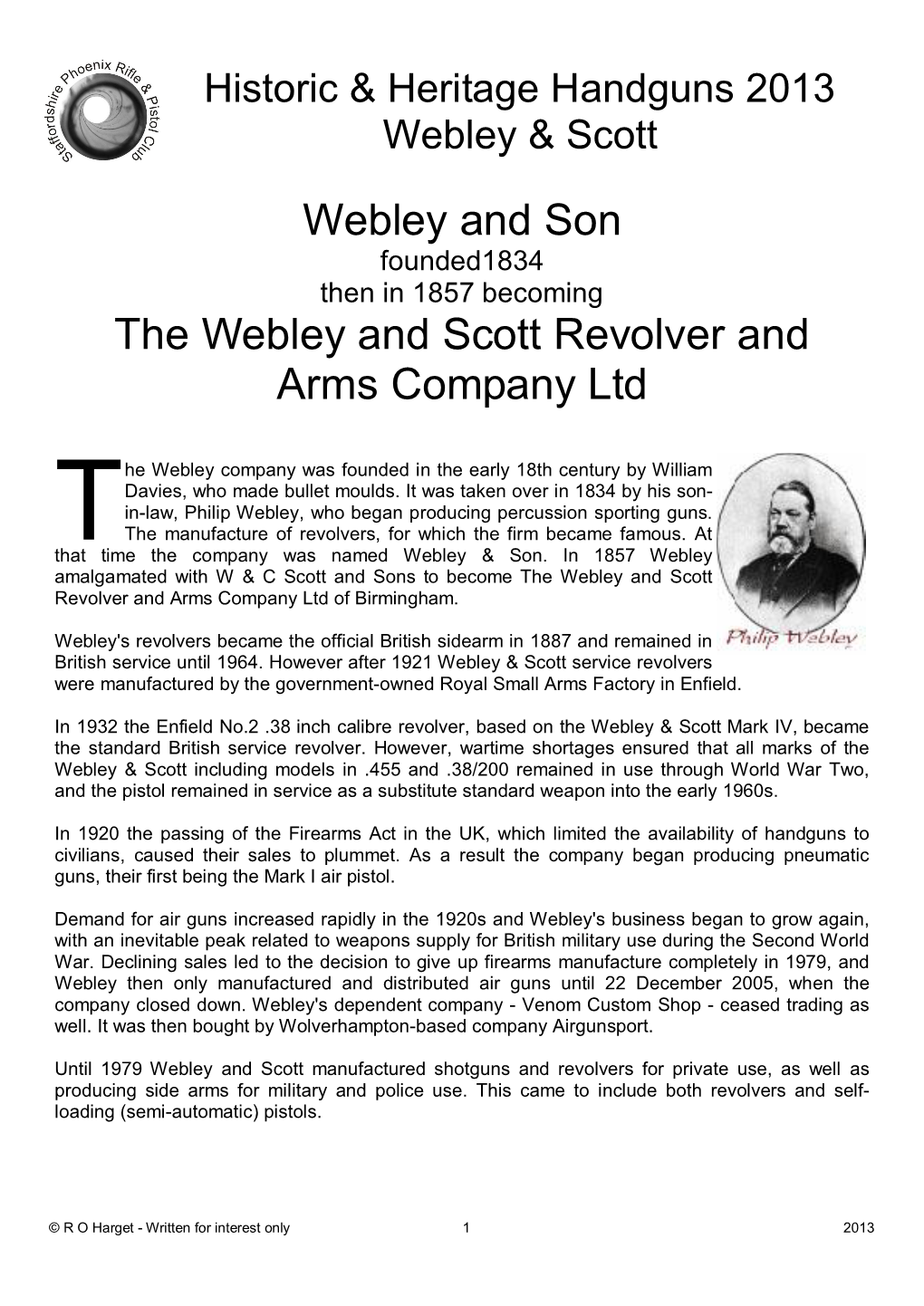 Webley and Son the Webley and Scott Revolver and Arms Company