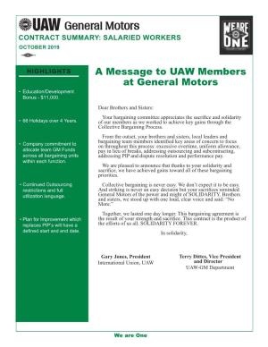 A Message to UAW Members at General Motors • Education/Development Bonus - $11,000