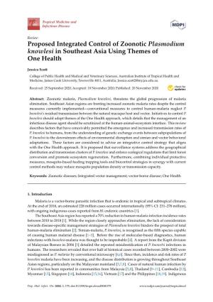 Proposed Integrated Control of Zoonotic Plasmodium Knowlesi in Southeast Asia Using Themes of One Health