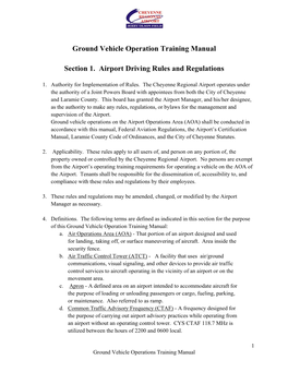 Ground Vehicle Operation Training Manual Section 1. Airport Driving