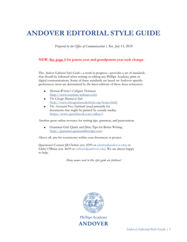 Andover Editorial Style Guide