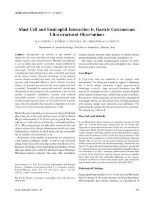 Mast Cell and Eosinophil Interaction in Gastric Carcinomas: Ultrastructural Observations