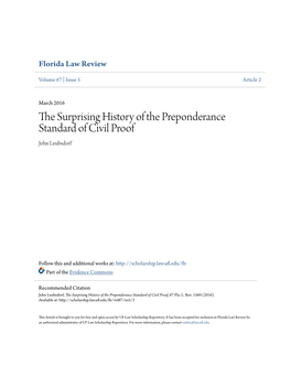 The Surprising History of the Preponderance Standard of Civil Proof, 67 Fla