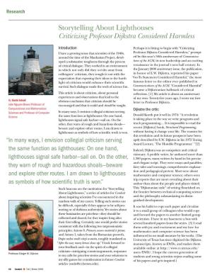 Storytelling About Lighthouses Criticizing Professor Dijkstra Considered Harmless