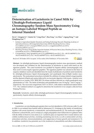 Determination of Lactoferrin in Camel Milk by Ultrahigh-Performance