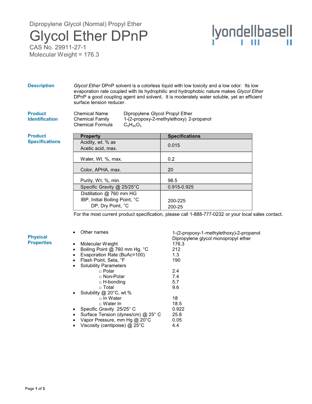 Glycol Ether Dpnp CAS No