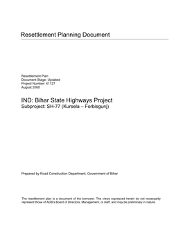 Bihar State Highways Project Subproject: SH-77 (Kursela – Forbisgunj)