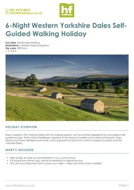 6-Night Western Yorkshire Dales Self- Guided Walking Holiday