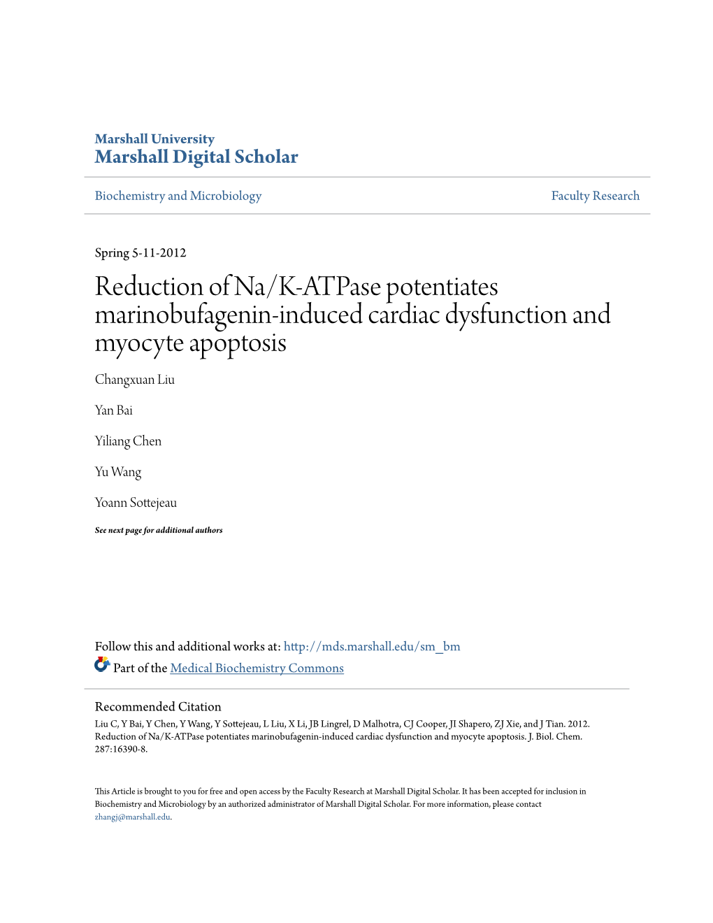 Reduction of Na/K-Atpase Potentiates Marinobufagenin-Induced Cardiac Dysfunction and Myocyte Apoptosis Changxuan Liu