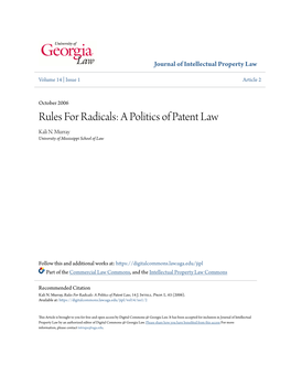 A Politics of Patent Law Kali N