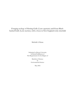 Foraging Ecology of Herring Gulls (Larus Argentatus) and Great Black- Backed Gulls (Larus Marinus), with a Focus in New England Rocky Intertidal