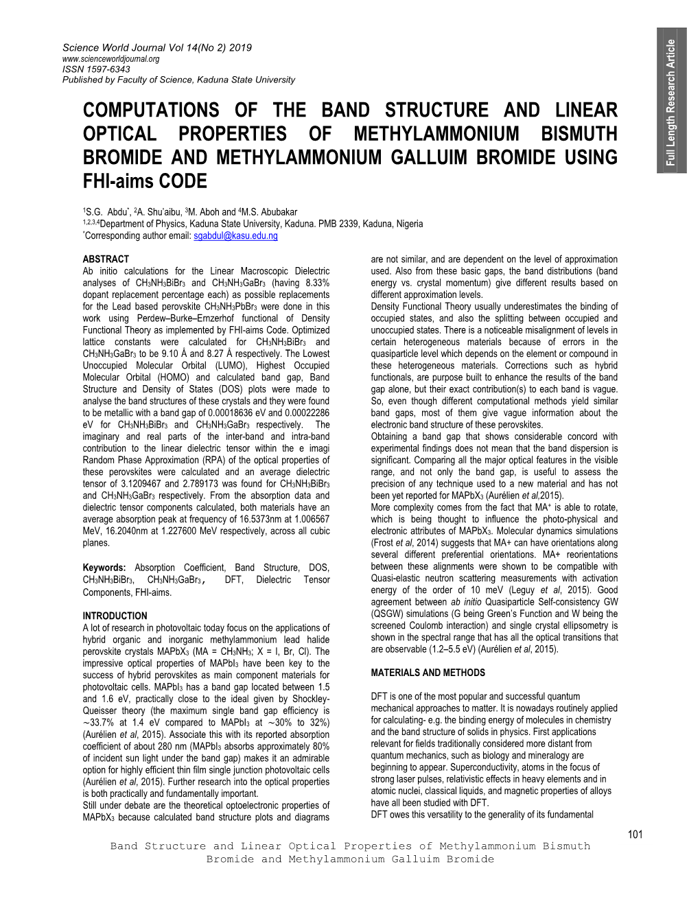 Computations of the Band Structure and Linear Optical Properties of Methylammonium Bismuth