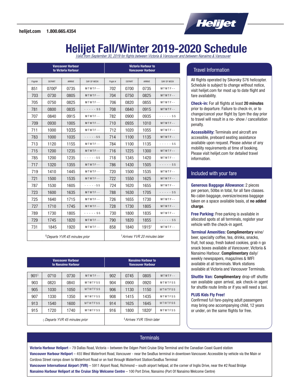 Helijet Fall/Winter 2019-2020 Schedule