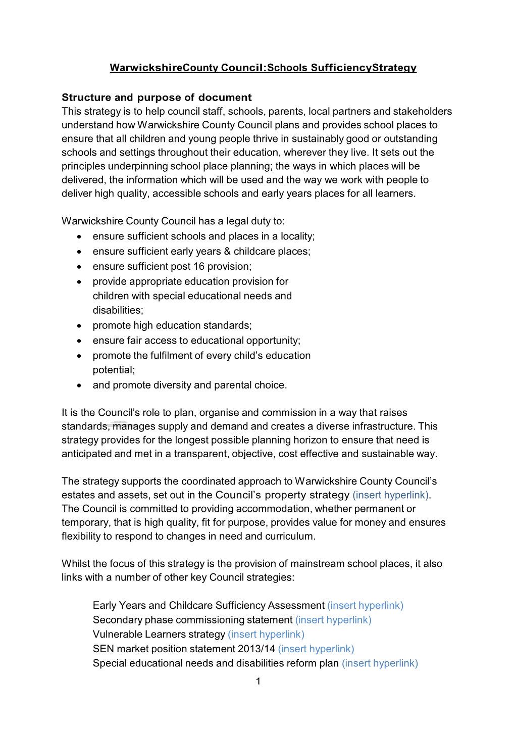 Schools Sufficiency Strategy Structure and Purpose of Document This