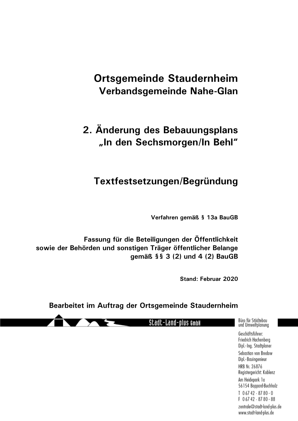 Ortsgemeinde Staudernheim Verbandsgemeinde Nahe-Glan