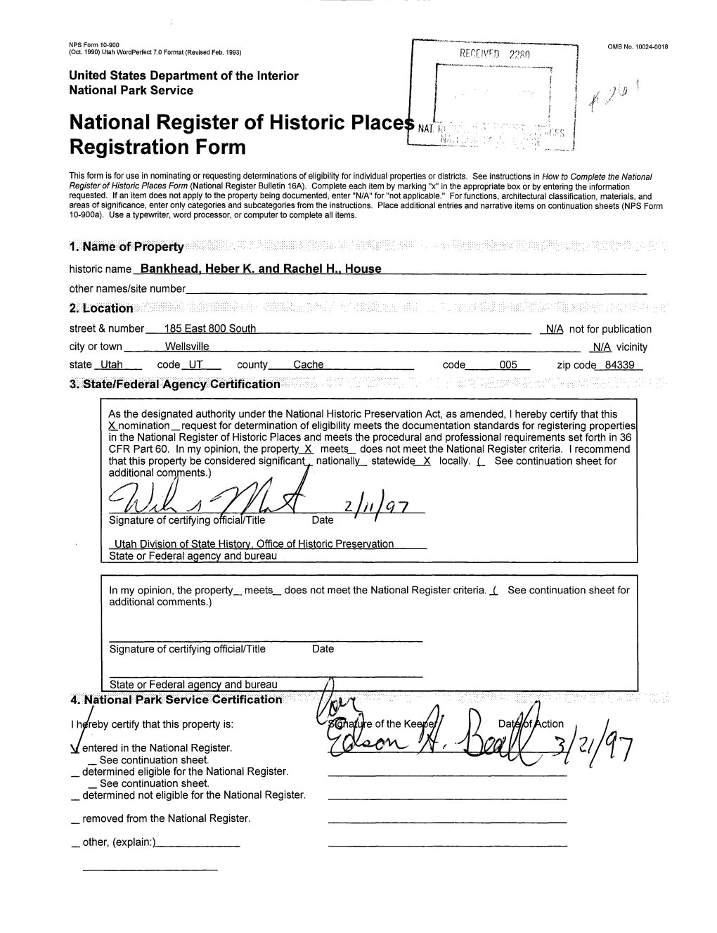 National Register of Historic Places ; Registration Form