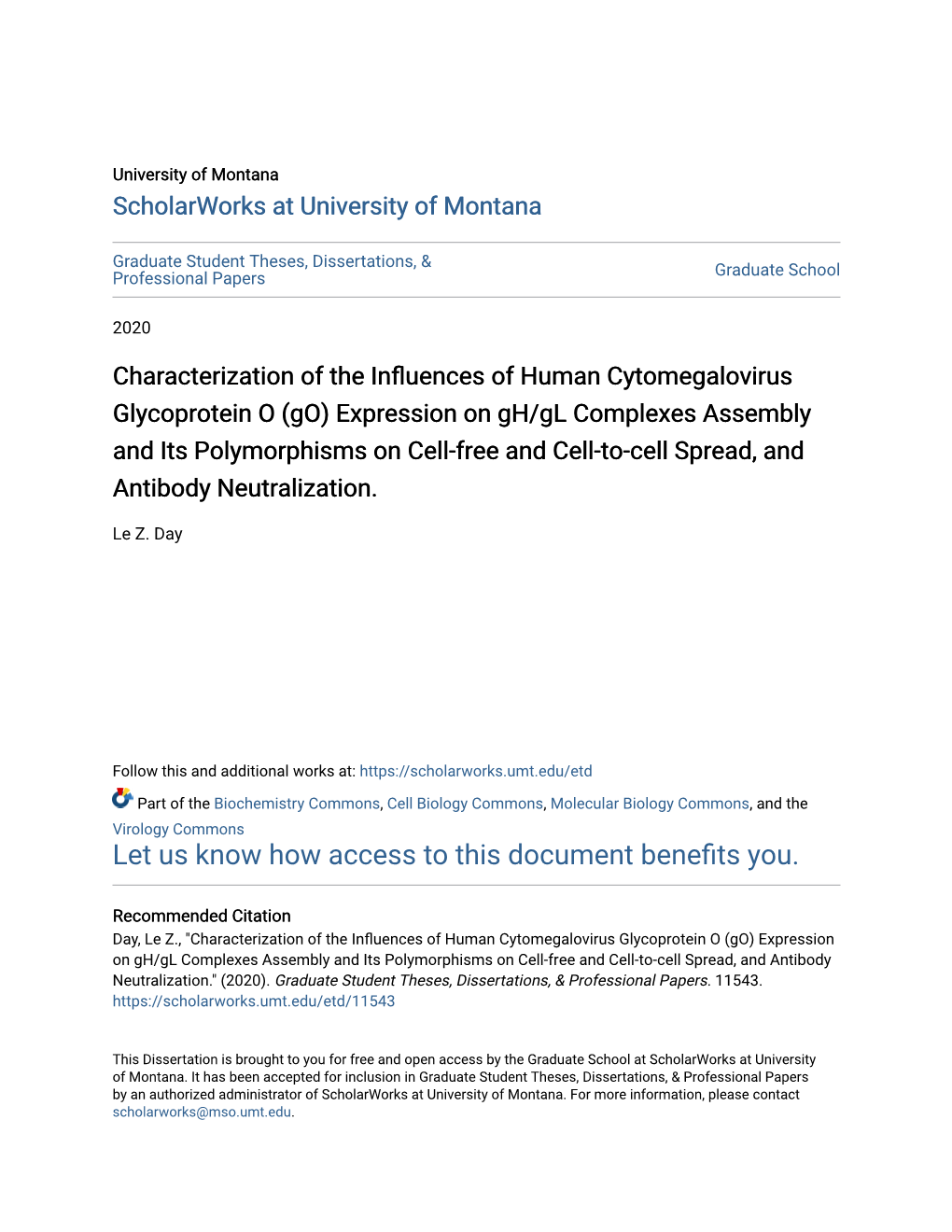 Characterization of the Influences of Human Cytomegalovirus