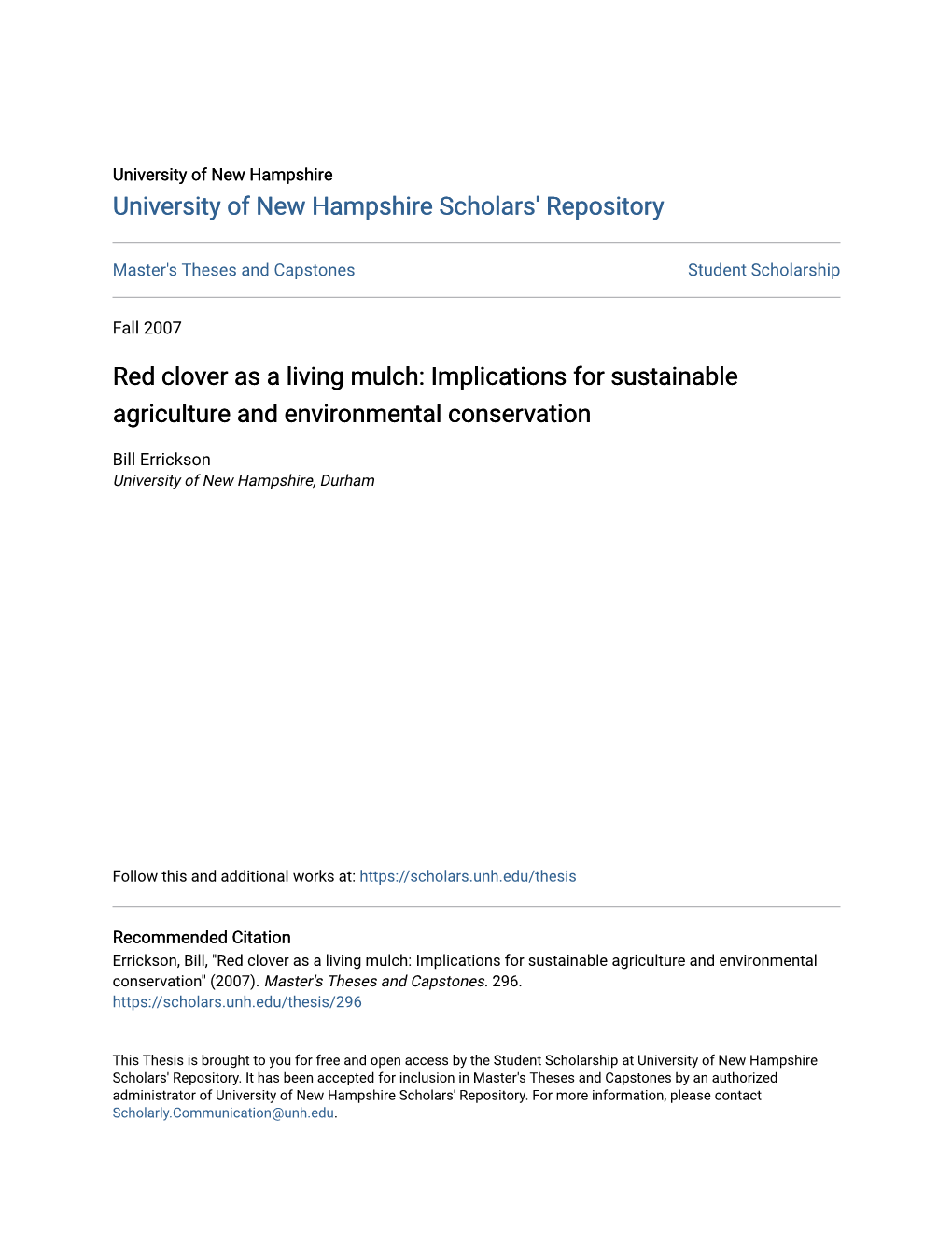 Red Clover As a Living Mulch: Implications for Sustainable Agriculture and Environmental Conservation