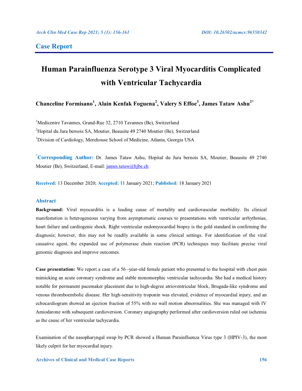 Human Parainfluenza Serotype 3 Viral Myocarditis Complicated with Ventricular Tachycardia