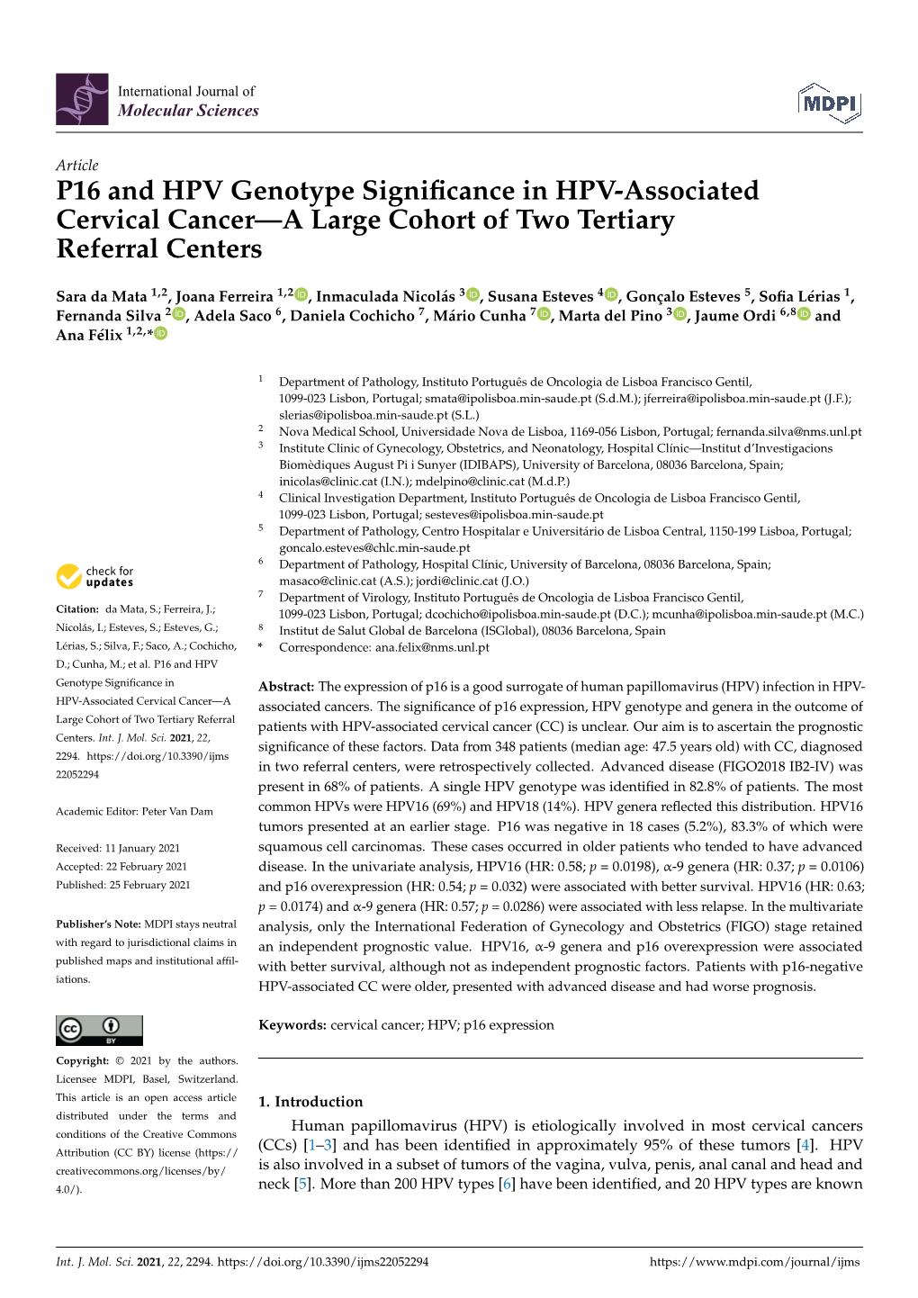 P16 and HPV Genotype Significance in HPV-Associated Cervical Cancer