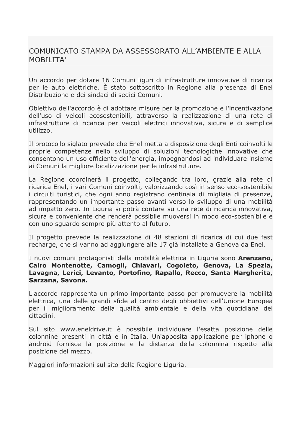 Comunicato Stampa Da Assessorato Ambiente E