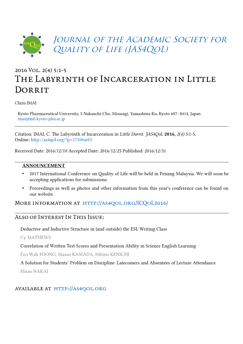 The Labyrinth of Incarceration in Little Dorrit