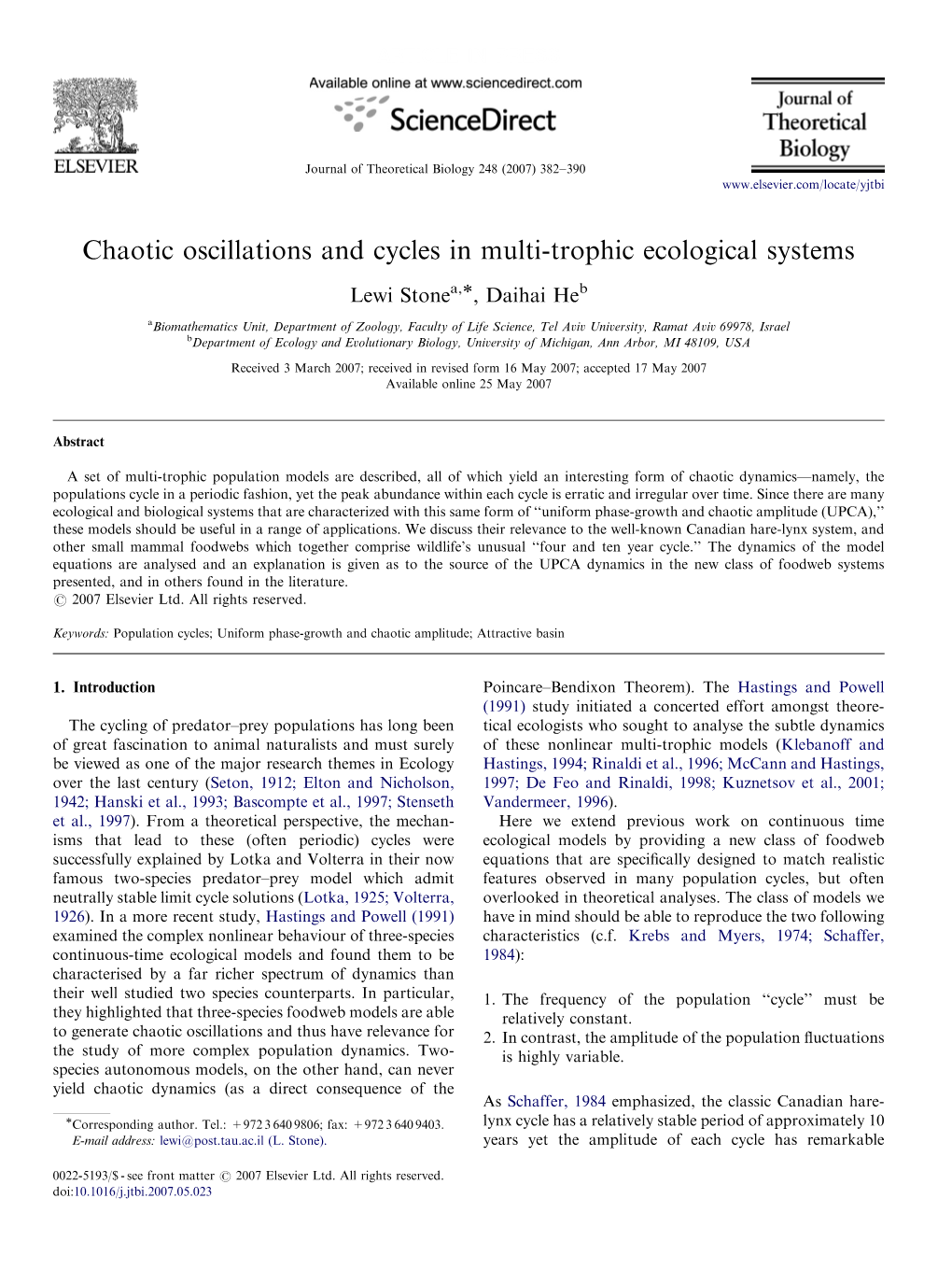 Chaotic Oscillations and Cycles in Multi-Trophic Ecological Systems