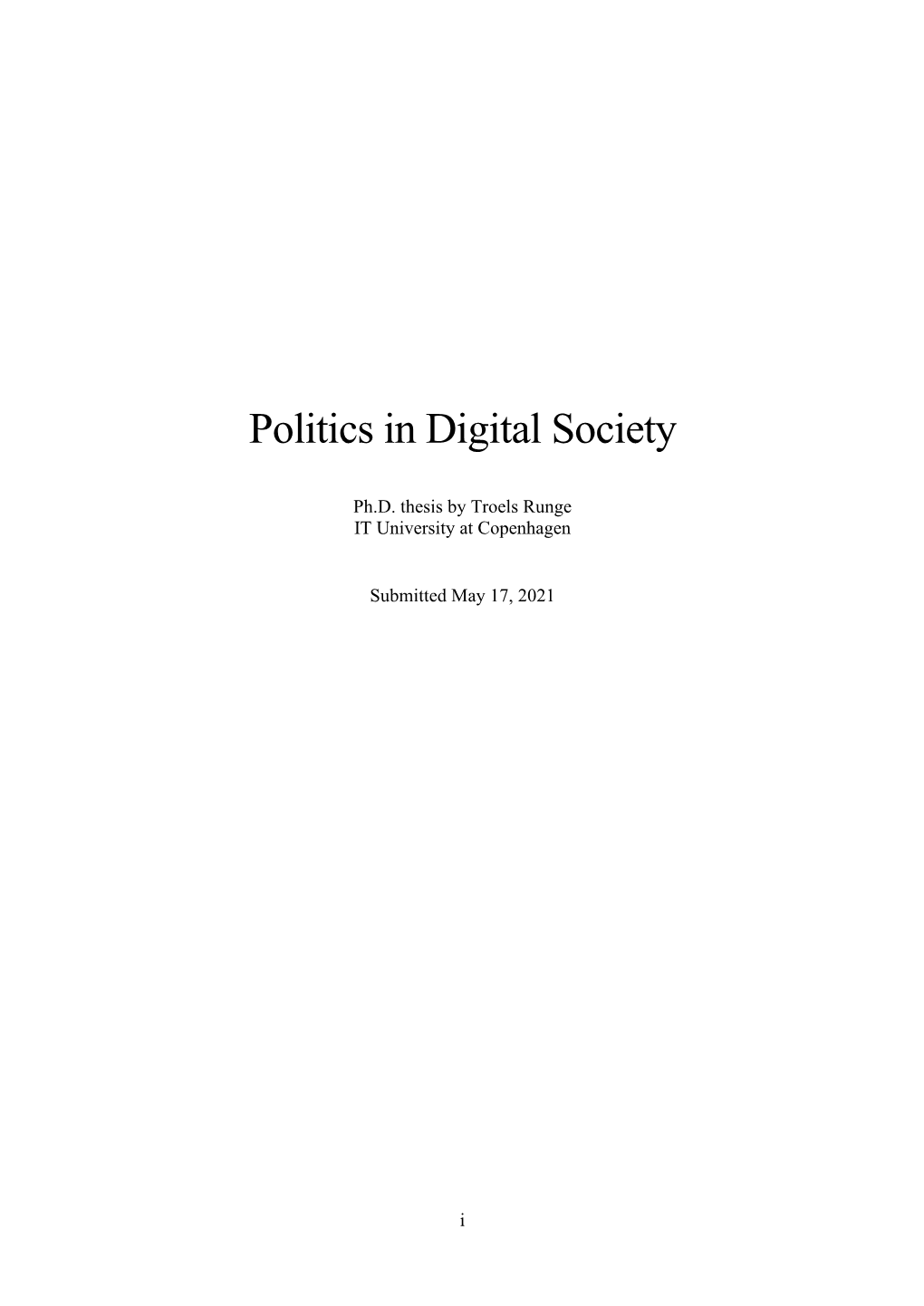 Politics in Digital Society