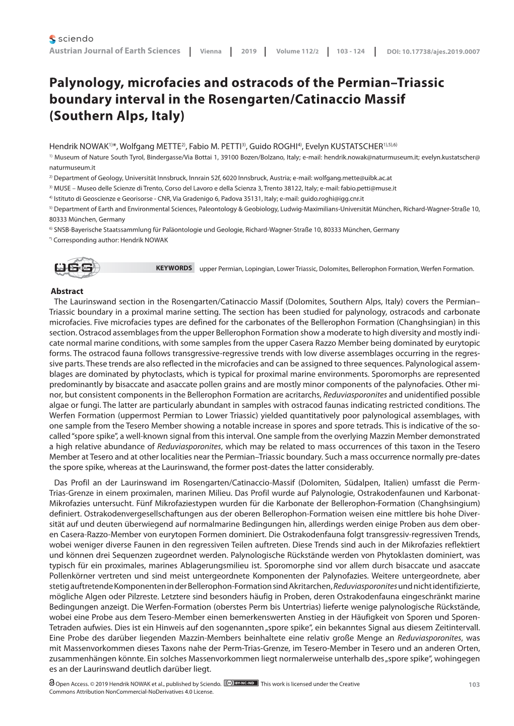 Palynology, Microfacies and Ostracods of the Permian–Triassic Boundary Interval in the Rosengarten/Catinaccio Massif (Southern Alps, Italy)