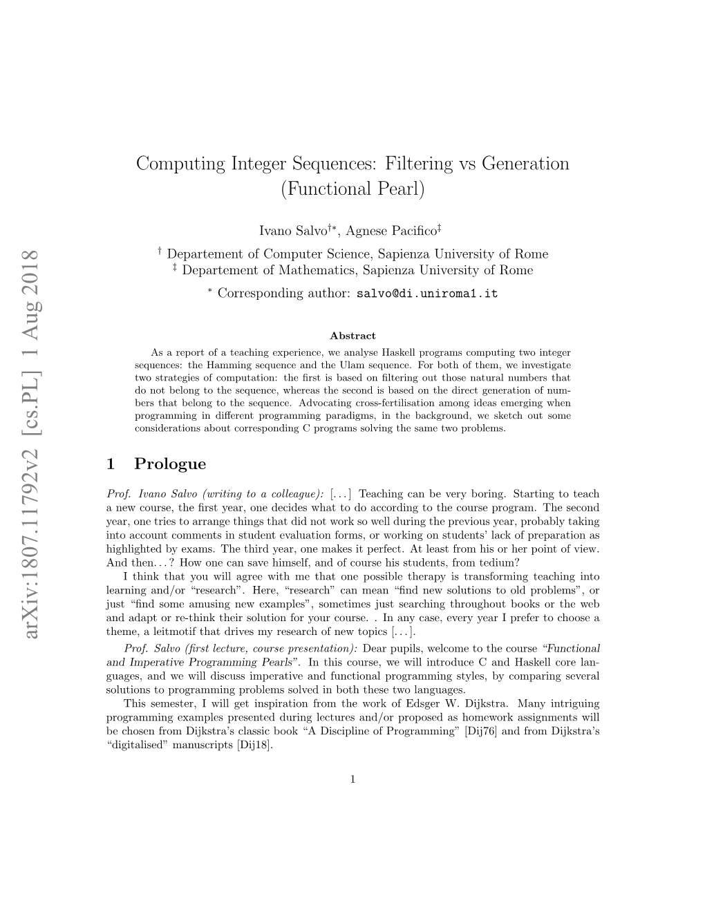 Computing Integer Sequences: Filtering Vs Generation (Functional Pearl)