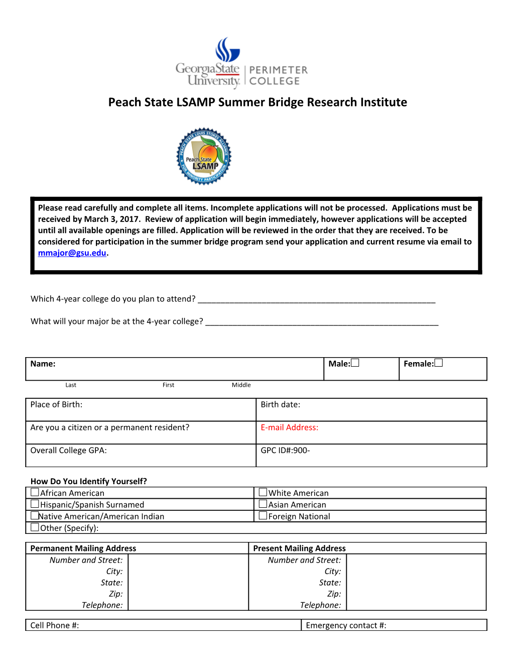 Peach State LSAMP Summer Bridge Research Institute