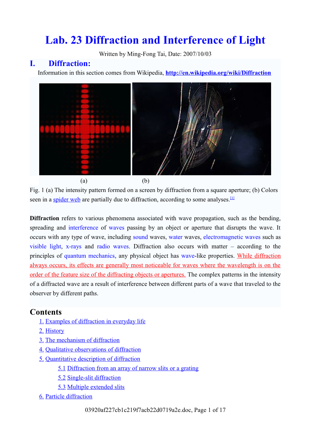 Lab. 23 Diffraction and Interference of Light