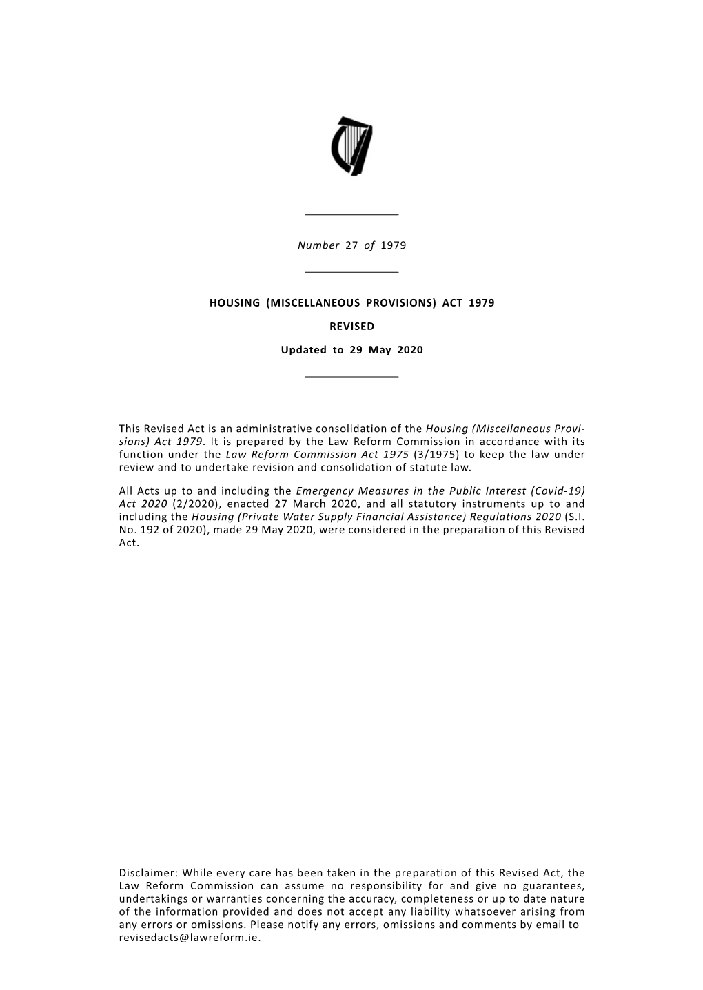 MISCELLANEOUS PROVISIONS) ACT 1979 REVISED Updated to 29 May 2020