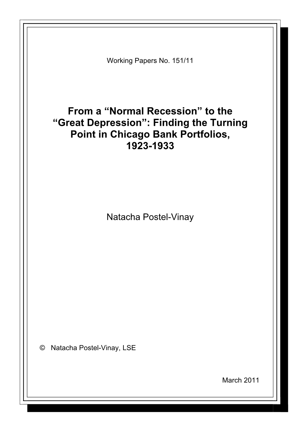 To the “Great Depression”: Finding the Turning Point in Chicago Bank Portfolios, 1923-1933