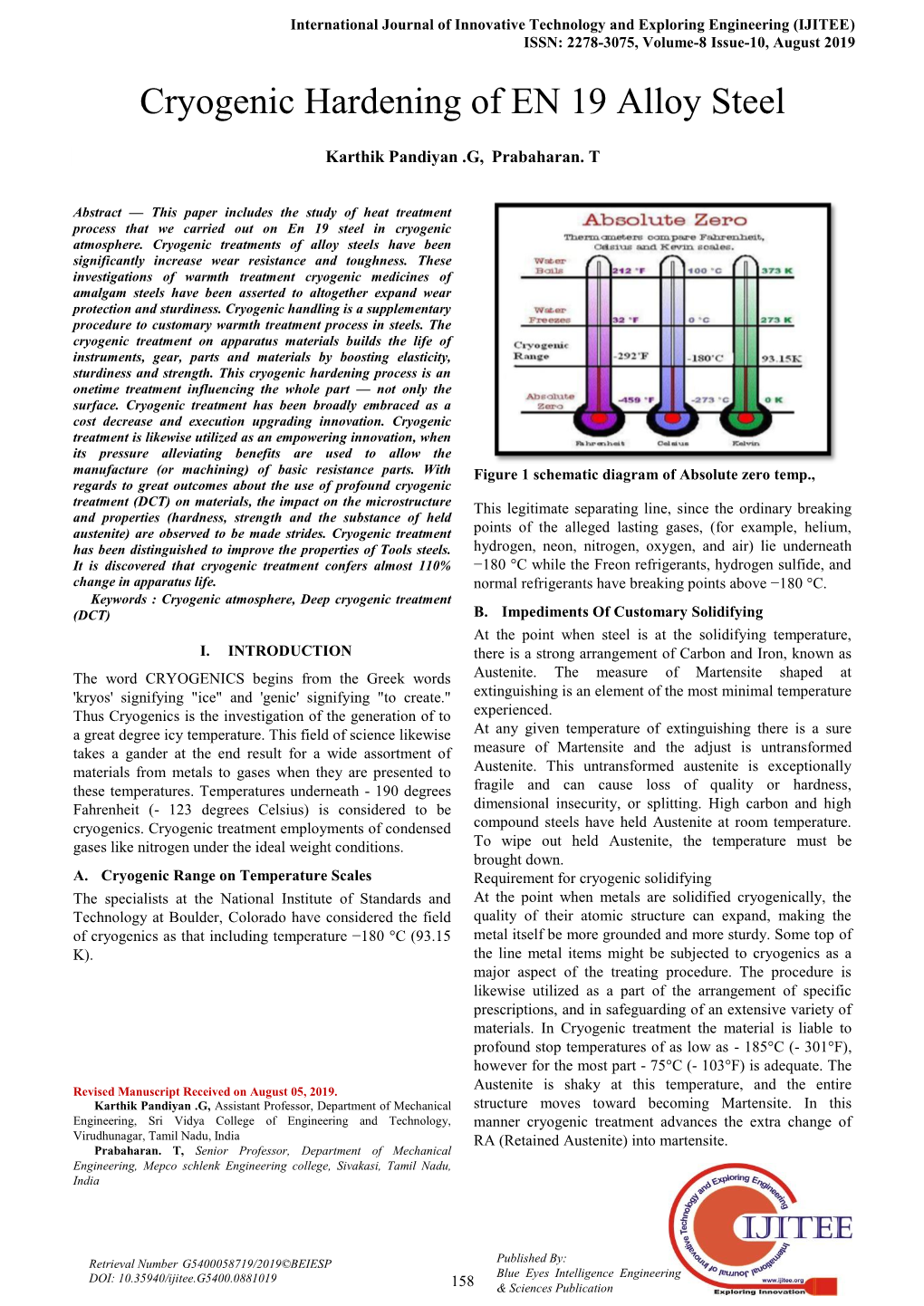 Cryogenic Hardening of EN 19 Alloy Steel