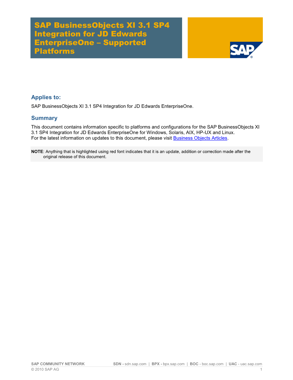 Businessobjects XI3.1 SP4 Integration for JD Edwards Enterpriseone