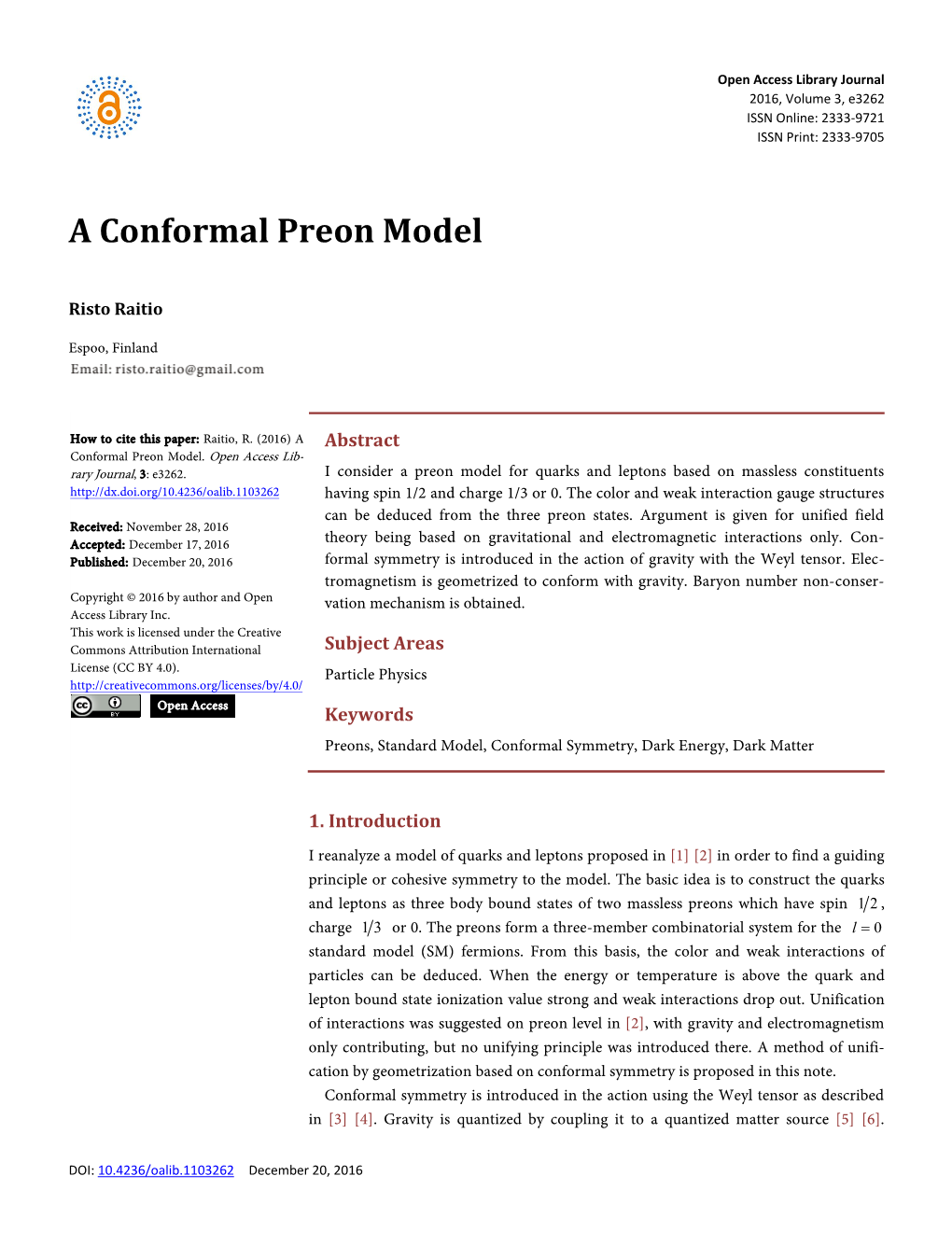 A Conformal Preon Model