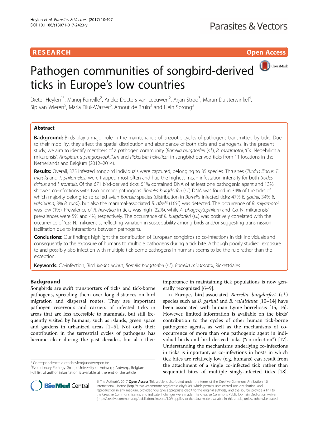 Pathogen Communities of Songbird-Derived Ticks in Europe's