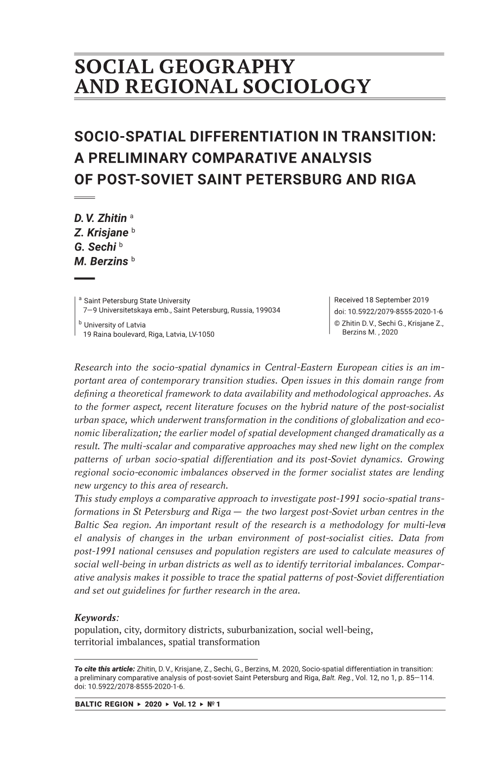 Social Geography and Regional Sociology