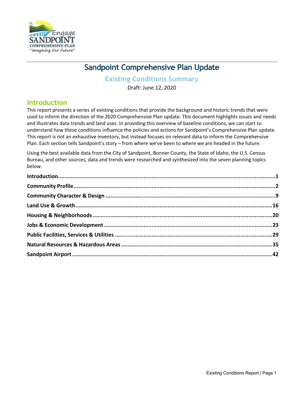 Sandpoint Comprehensive Plan Update Existing Conditions Summary Draft: June 12, 2020