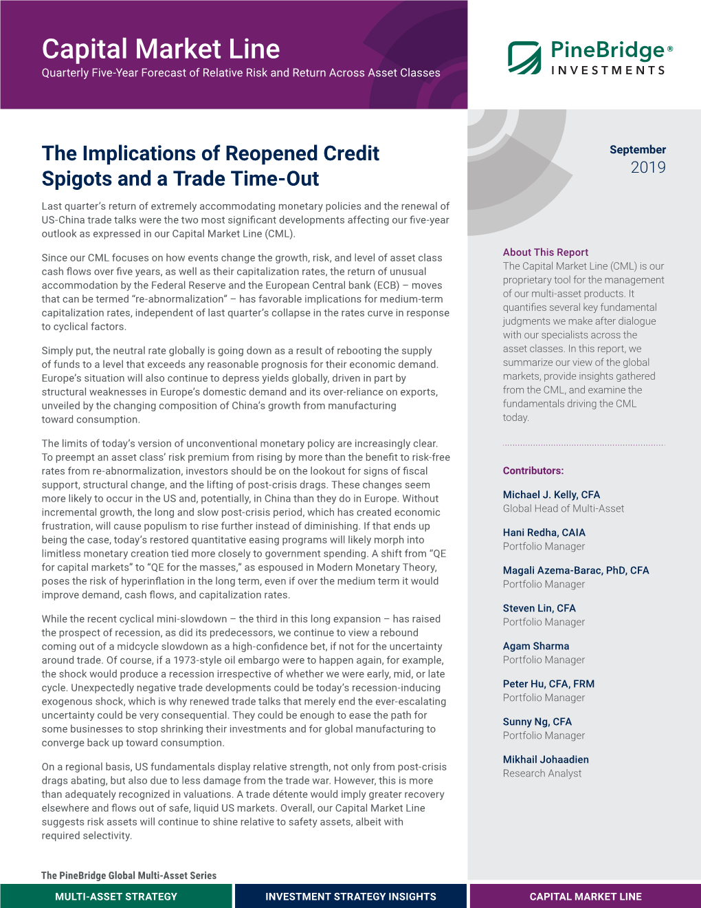 Capital Market Line MULTI-ASSET STRATEGY INVESTMENT STRATEGYINVESTMENT INSIGHTS