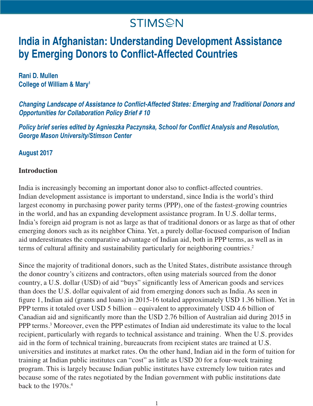 India in Afghanistan: Understanding Development Assistance by Emerging Donors to Conflict-Affected Countries