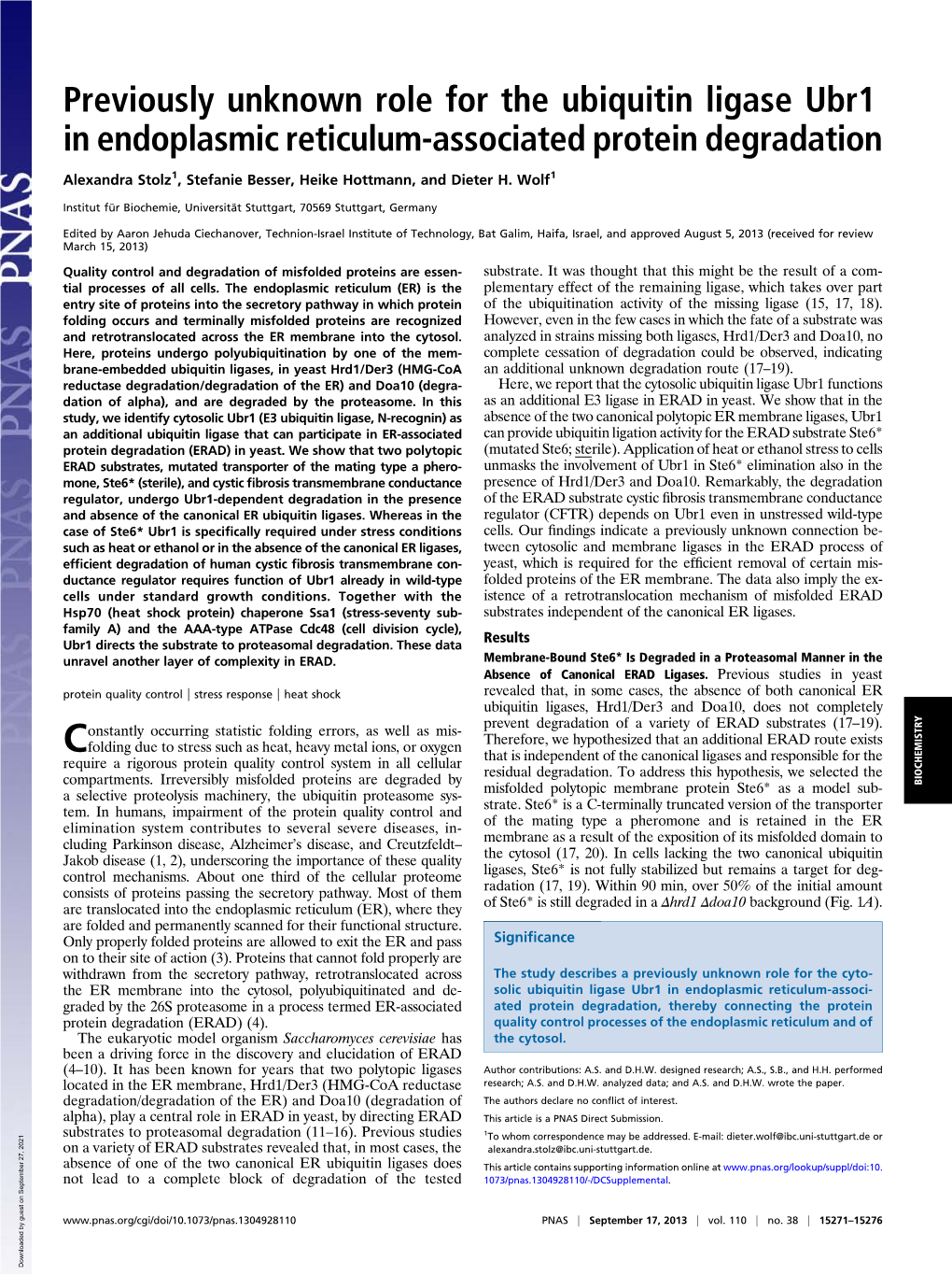 Previously Unknown Role for the Ubiquitin Ligase Ubr1 in Endoplasmic Reticulum-Associated Protein Degradation