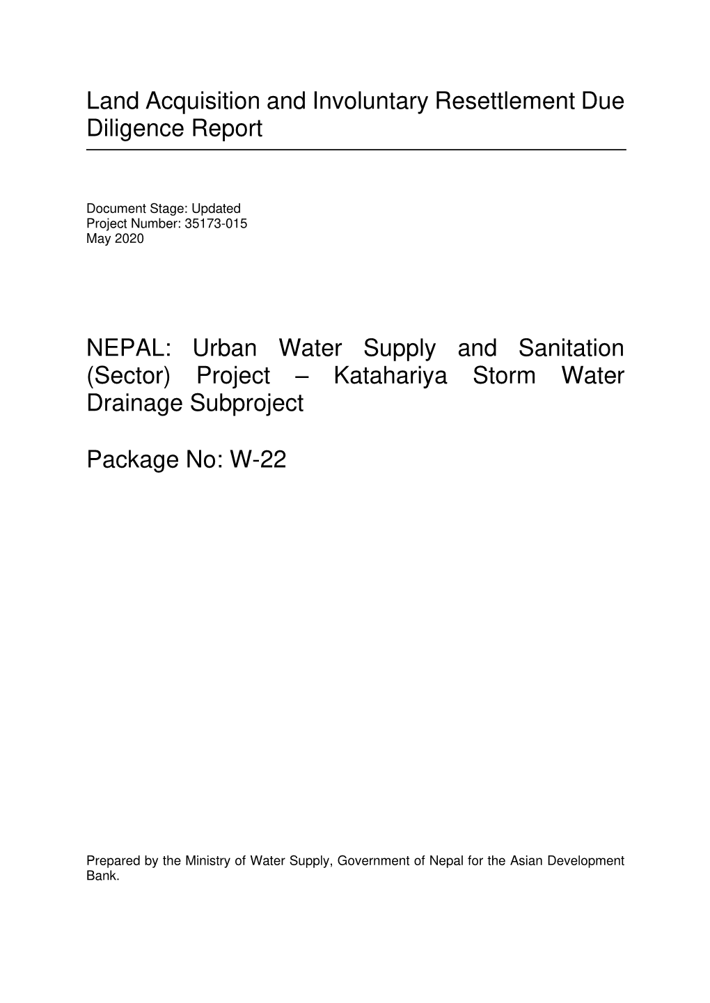 Land Acquisition and Involuntary Resettlement Due Diligence Report