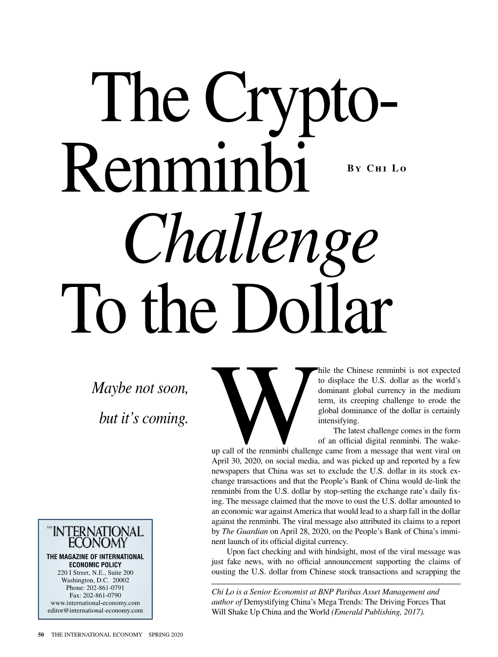 The Crypto-Renminbi Challenge to the Dollar