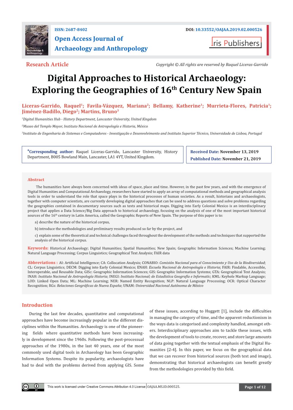 Digital Approaches to Historical Archaeology: Exploring the Geographies of 16Th Century New Spain