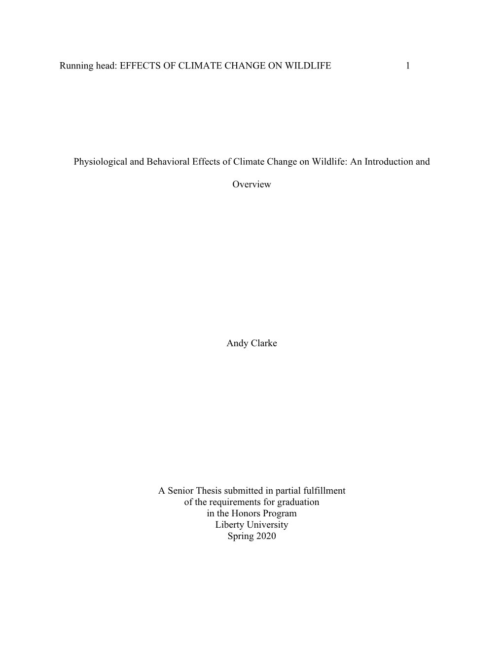 Physiological and Behavioral Effects of Climate Change on Wildlife: an Introduction And