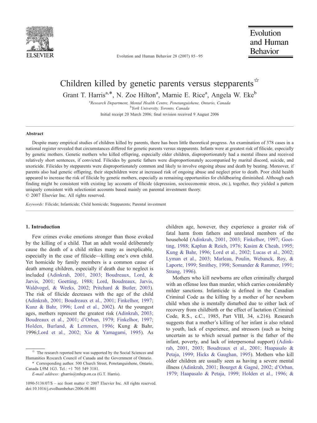 Children Killed by Genetic Parents Versus Stepparentsb Grant T