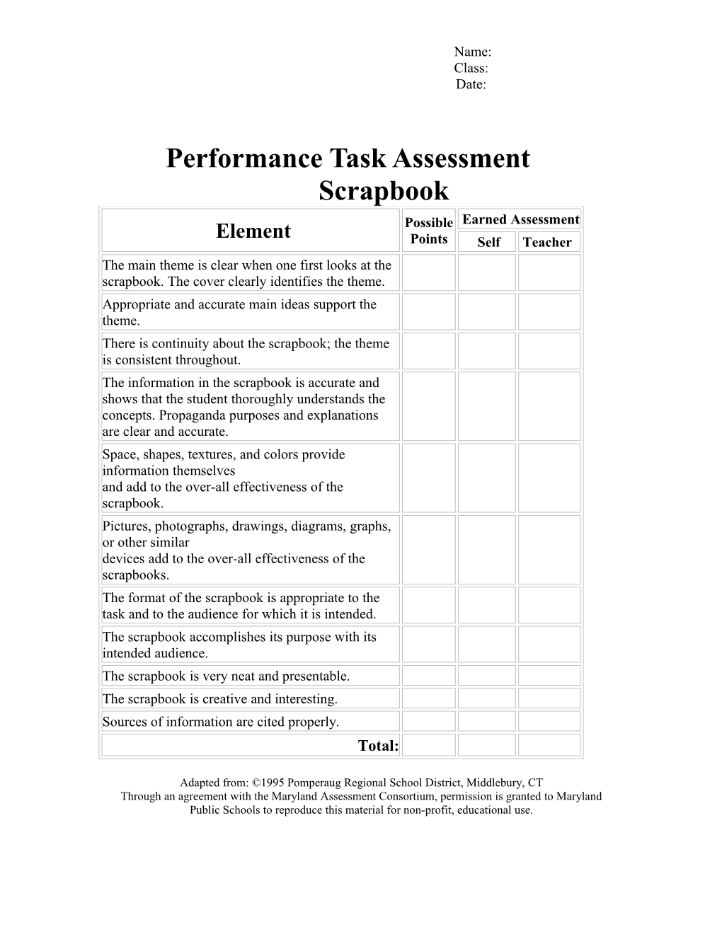 Performance Task Assessment Scrapbook